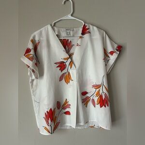 Forever 21 White Blouse with Red and Orange Floral Design